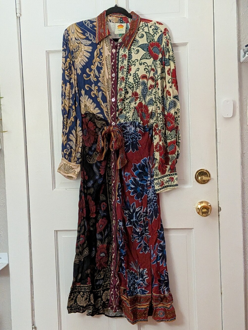 FARM Rio Winter Mix Midi Shirt Dress Multicolor Boho Size M - Picture 3 of 7